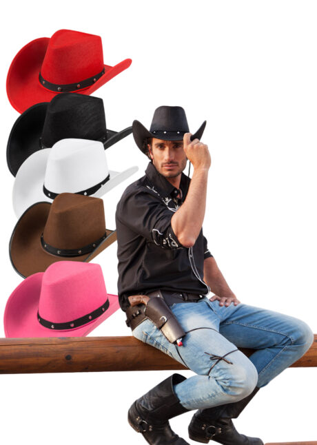 chapeau de cowboy noir, chapeau cowboy rouge, chapeau cowboy rose, chapeau cowboy blanc, chapeau cowboy marron, Chapeau de Cowboy Wichita, 5 Couleurs
