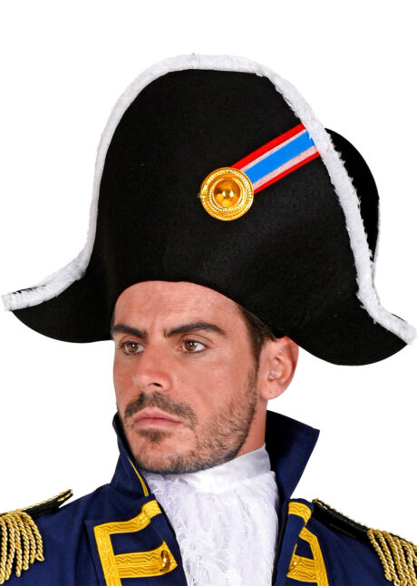 bicorne de napoléon, chapeau de napoléon, accessoires déguisement napoléon, bicorne révolution française, chapeau de bonaparte, Chapeau Bicorne de Napoléon, Ruban Tricolore