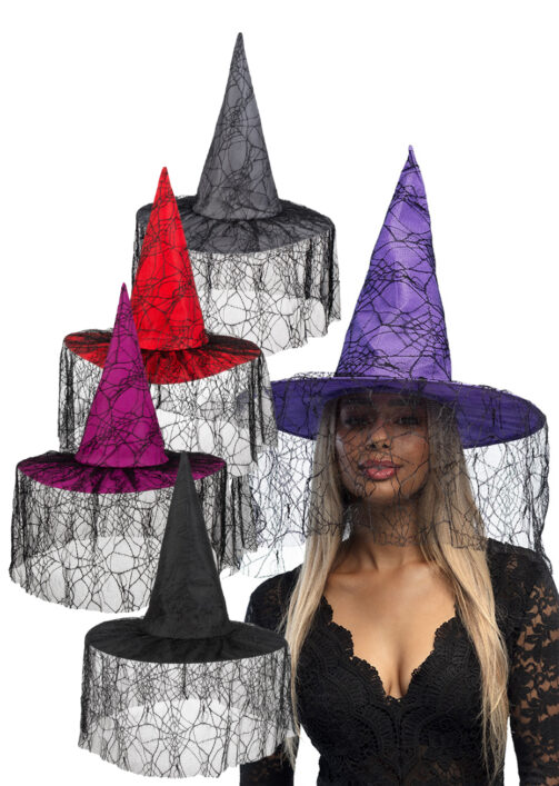 Set De 8 Chapeaux De Sorcière Noire En Tissu Oxford – Halloween, Carnaval Et Soirées Déguisées