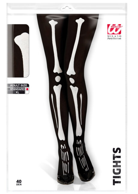 collants squelette, déguisement squelette, accessoire halloween squelette, Collant Noir, Imprimé Squelette Blanc