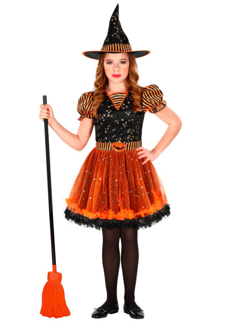 déguisement sorcière fille, costume de sorcière pour enfant, costumes halloween fille, déguisement halloween sorcière fille, Déguisement de Sorcière Noire et Orange, Fille