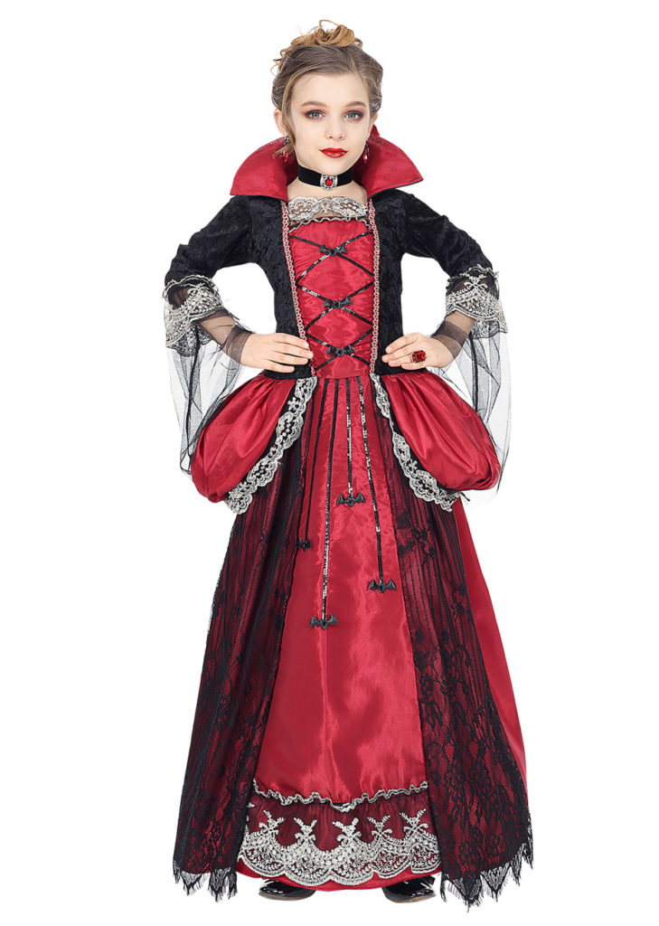 Déguisement Vampire Pour Fille – Robe Gothique Noire Et Rouge – Col Montant, Manches Cloche – Pour Halloween, Carnaval, Cosplay - 9