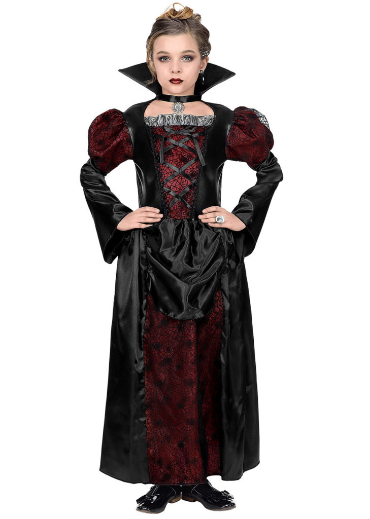 Déguisement Vampire Fille - Robe Rouge et Noire avec Collier