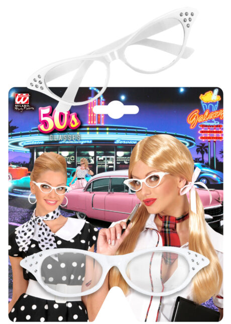 lunettes années 50, lunettes années 60, lunettes papillon, Lunettes Années 50 avec Strass, Blanches