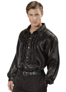 chemise disco, chemise à jabot, chemise années 70, chemise déguisement disco, chemise à jabot noire