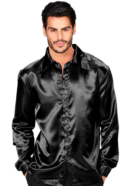 chemise disco noire, chemise disco, Chemise Satinée Noire