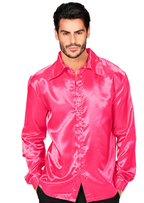 chemise disco rose, déguisement disco homme, Chemise Satinée Rose