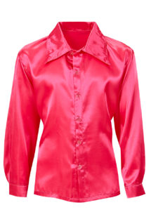 chemise disco satin, chemise disco déguisement, déguisement disco homme, chemise disco pour homme, accessoire disco déguisement homme, chemise rose, Chemise Satinée Rose