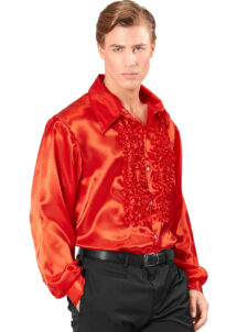 chemise disco, chemise à jabot, chemise années 70, chemise déguisement disco, chemise à jabot rouge