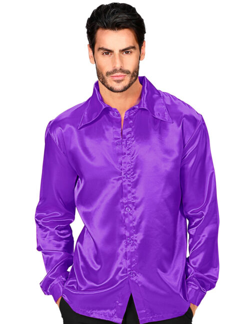 chemise disco violette, déguisement disco, Chemise Satinée Violette