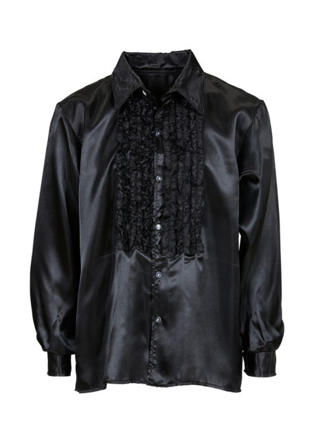 chemise disco, chemise à jabot, chemise années 70, chemise déguisement disco, chemise à jabot noire, Chemise Disco à Jabot, Noire