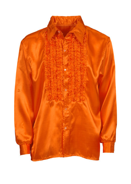 chemise disco, chemise à jabot, chemise années 70, chemise déguisement disco, chemise à jabot orange, Chemise Disco à Jabot, Orange