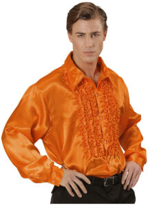 chemise disco, chemise à jabot, chemise années 70, chemise déguisement disco, chemise à jabot orange