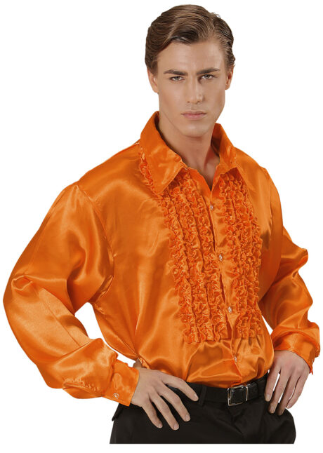 chemise disco, chemise à jabot, chemise années 70, chemise déguisement disco, chemise à jabot orange, Chemise Disco à Jabot, Orange