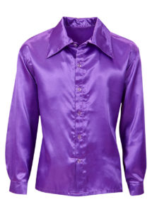 chemise disco satin, chemise disco déguisement, déguisement disco homme, chemise disco pour homme, accessoire disco déguisement homme, chemise violette, Chemise Satinée Violette