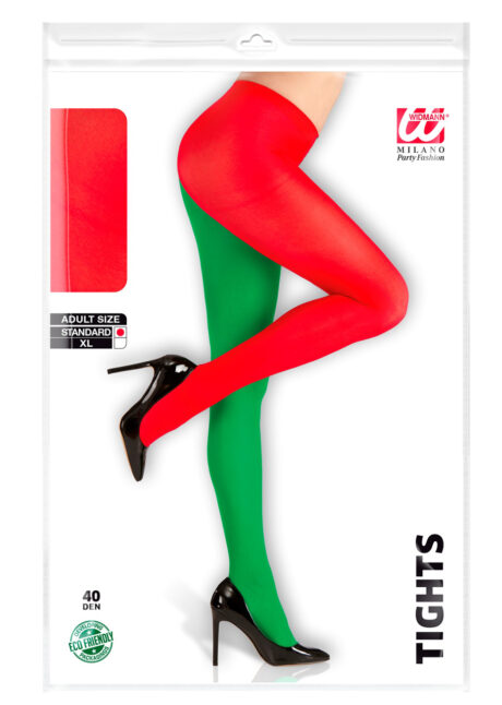 collant rouge et vert, collant elfe noël, Collant d’Elfe, Bicolore Vert et Rouge