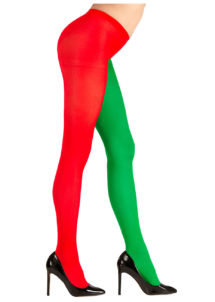 collants rouge et vert, collants de lutin, collants d'elfe, collant jambe rouge et verte