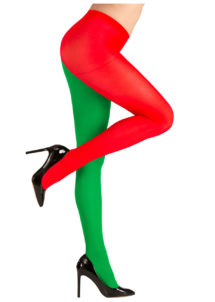 collants rouge et vert, collants de lutin, collants d'elfe, collant jambe rouge et verte, Collant d’Elfe, Bicolore Vert et Rouge