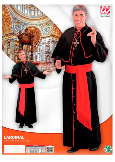 déguisement de cardinal, costume cardinal homme, déguisement cardinal homme, déguisement religieux homme, costume de religieux homme, Déguisement de Cardinal, Noir et Rouge