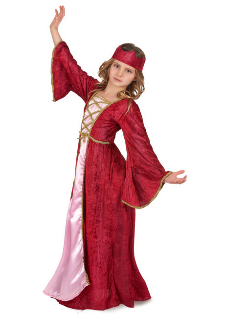 déguisement de princesse fille, déguisement médiéval enfant, déguisement médiéval fille, costume de princesse médiévale enfant, déguisement fille, Déguisement de Princesse Médiévale, Rouge et Rose, Fille