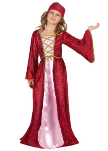 déguisement de princesse fille, déguisement médiéval enfant, déguisement médiéval fille, costume de princesse médiévale enfant, déguisement fille, Déguisement de Princesse Médiévale, Rouge et Rose, Fille