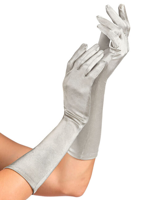 gants argent, gants satin argent, gants argent pour femme, Gants Argent, en Satin, 40 cm