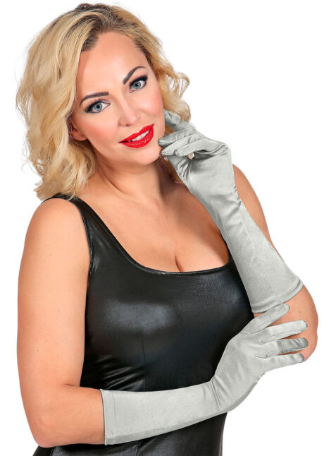 gants argent, gants satin argent, gants argent pour femme, Gants Argent, en Satin, 40 cm