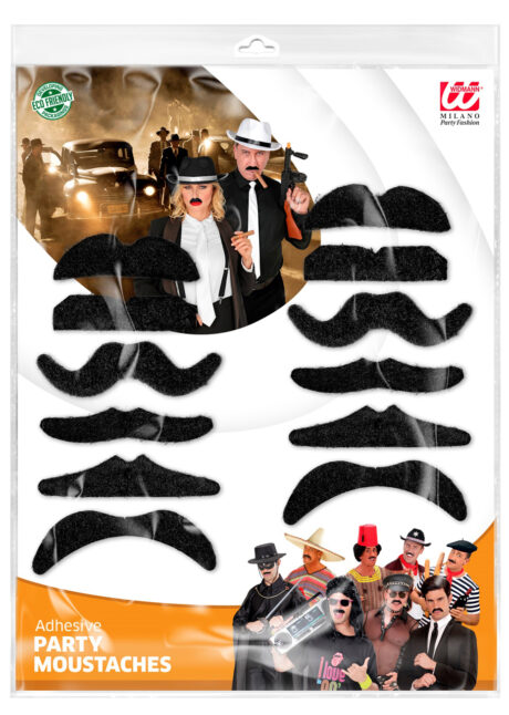 moustaches déguisements, moustaches noires, lot de moustaches, Moustaches Auto Adhésives x 12, Noires