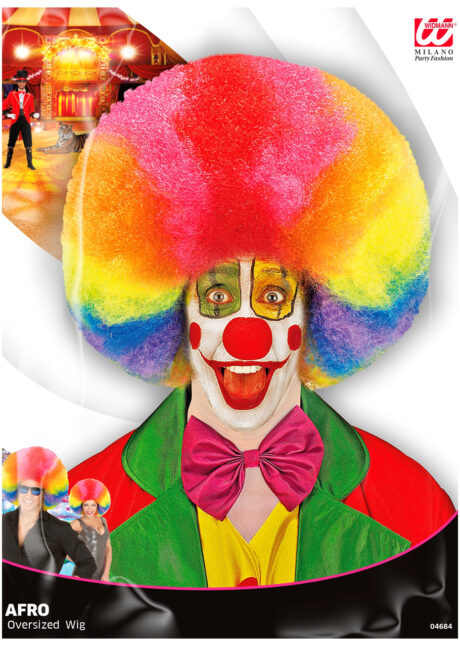 perruque afro multicolore, perruque clown multicolore, perruque clown extra volume, Perruque de Clown Multicolore