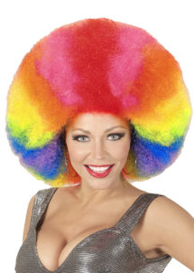 perruque afro multicolore, perruque clown multicolore, perruque clown extra volume