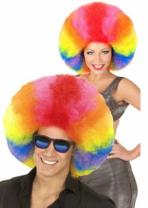 perruque afro multicolore, perruque clown multicolore, perruque clown extra volume, Perruque de Clown Multicolore – Coupe Afro XL