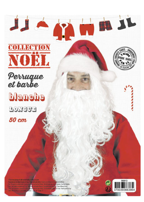 perruque et barbe pere noel, perruque de pere noel, barbe de pere noel, Perruque et Barbe de Père Noël, 50 cm, Blanche