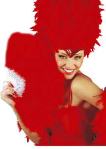 éventail en plumes rouges, accessoires en plumes, éventails de déguisement, accessoires carnaval, accessoires années 30