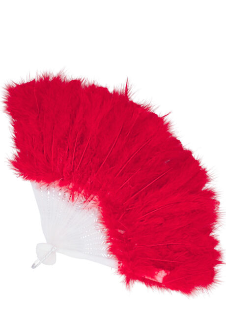 éventail en plumes rouges, accessoires en plumes, éventails de déguisement, accessoires carnaval, accessoires années 30, Eventail en Plumes Rouges