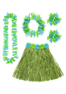 Kit Hawaï, jupe hawaï, collier hawaï, accessoires hawaïens déguisement, jupe hawaïenne déguisement, déguisement hawaï, déguisement jupe hawaïenne