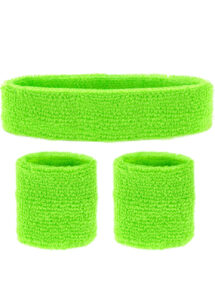 BANDEAU-VERT-FLUO-DISCO-05833, Kit Années 80, Bandeau et Poignets, Vert Fluo