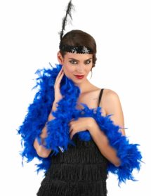 boa bleu, boa plumes bleues, accessoire années 20, accessoire années 30, accessoire charleston