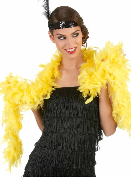 boa jaune, boa plumes jaunes, accessoire années 20, accessoire années 30, accessoire charleston, Boa en Plumes Jaunes