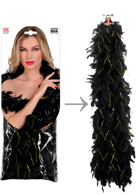 boa plumes noires, écharpe de plumes, boa cabaret, gatsby, Boa en Plumes, 50 gr, Noir et Doré