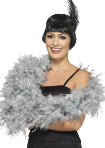 boa gris, boa plumes grises, accessoire années 20, accessoire années 30, accessoire charleston, Boa en Plumes Luxe, 80 gr, Gris