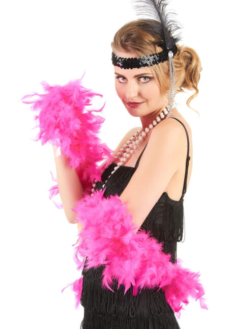 boa, boa en plumes, accessoire années 20, accessoire années 30, boa rose, Boa en Plumes Roses, Fuchsia