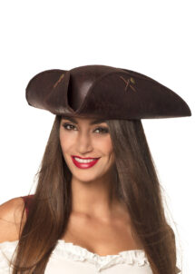 tricorne de pirate, chapeau de pirate simili cuir, tricorne de pirate