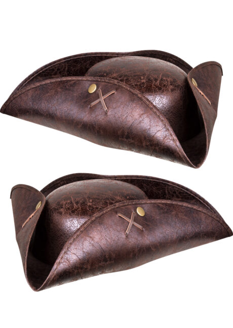 tricorne de pirate, chapeau de pirate simili cuir, tricorne de pirate, Chapeau Tricorne Marron, Effet Cuir