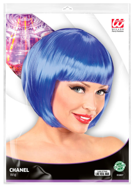 perruque bleue, carré bleu perruque, perruque pour femme, perruque carré bleu femme, Perruque Chanel, Carré Bleu