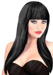 perruque noire femme, perruque cheveux longs noirs, perruque noire à frange, perruque femme, Perruque Vogue, Noire