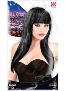 perruque noire femme, perruque cheveux longs noirs, perruque noire à frange, perruque femme