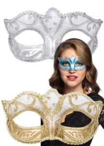 masque vénitien, loup vénitien, masque carnaval de Venise, masque vénitien paillettes dorées, paillettes argent