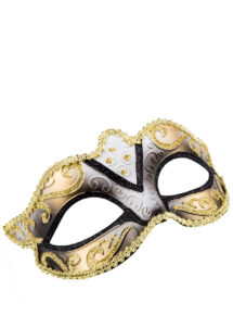 masque vénitien, loup vénitien, masque carnaval de Venise, masque vénitien paillettes dorées, paillettes noires, Felina, Vénitien à Paillettes, Noir et Doré