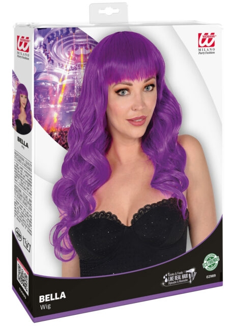 perruque violette, perruque femme qu'ailé, perruque lavable, perruque longue frange, Perruque Bella, Violette, Qualité Supérieure