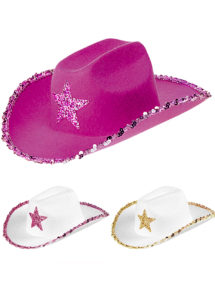 chapeaux de cowboys, chapeaux de cow boy, accessoires déguisement cowboys, chapeaux paillettes, chapeaux cowboys femmes, Chapeau de Cowboy, Etoile Paillettes